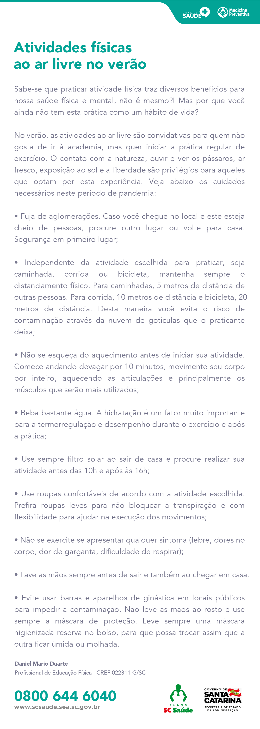 Atividades físicas ao ar livre no verão