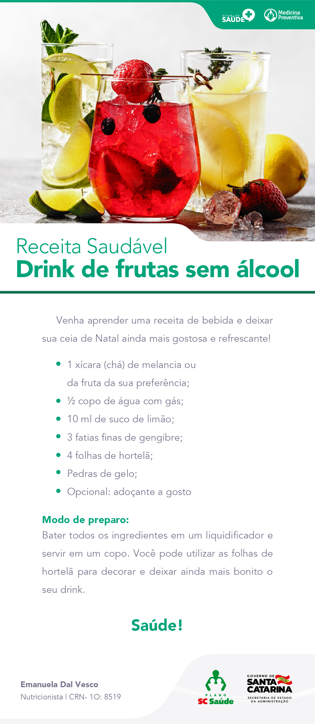 Drink de frutas sem ácool