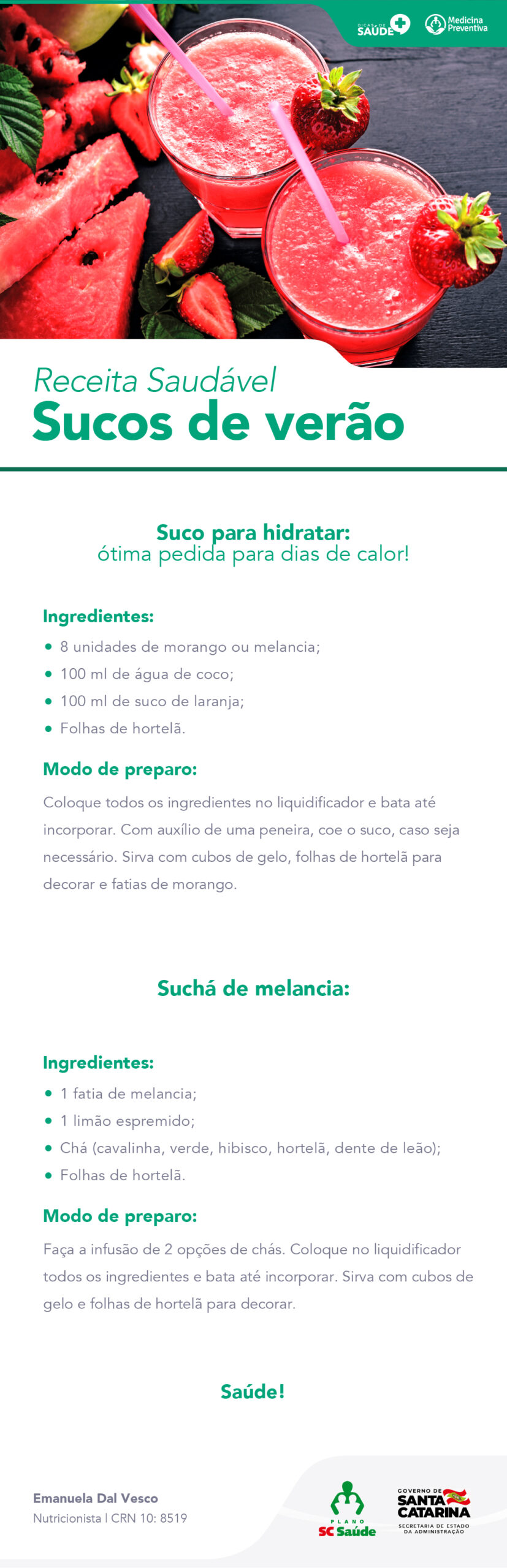 Receita saudável sucos de verão
