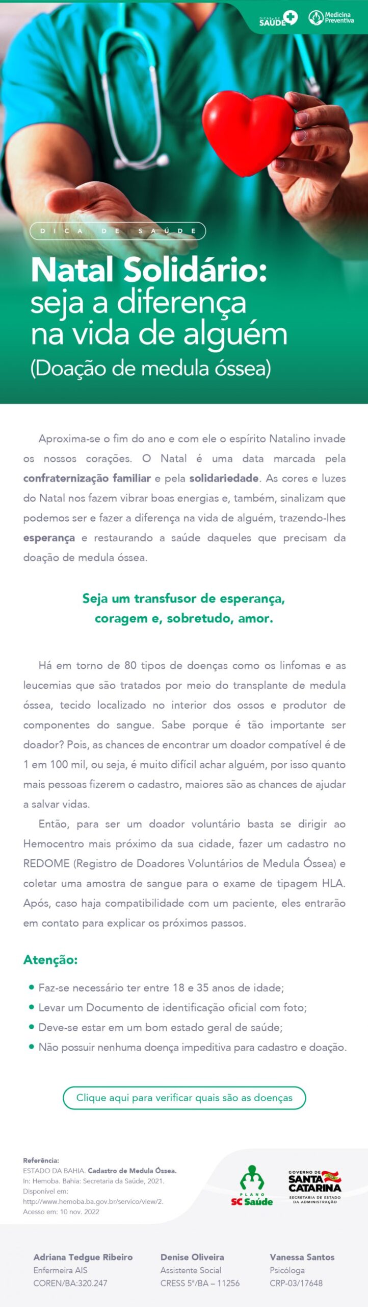 Natal Solidário: seja a diferença na vida de alguém (Doação de medula óssea)