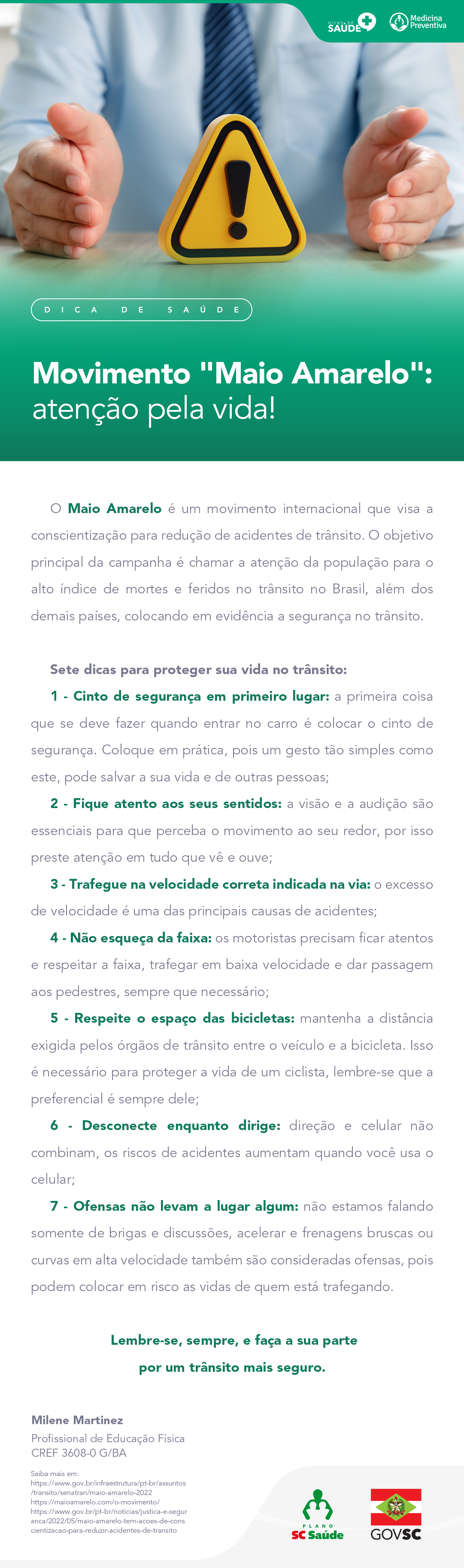 Movimento “Maio Amarelo”: atenção pela vida!