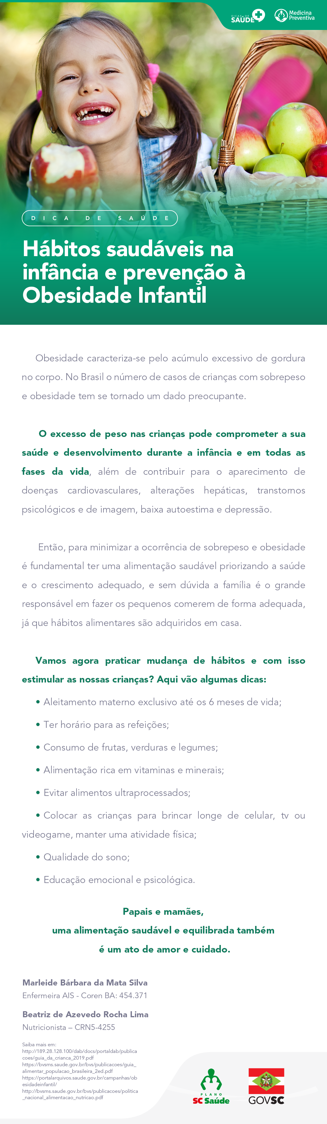 Hábitos saudáveis na infância e prevenção à obesidade infantil