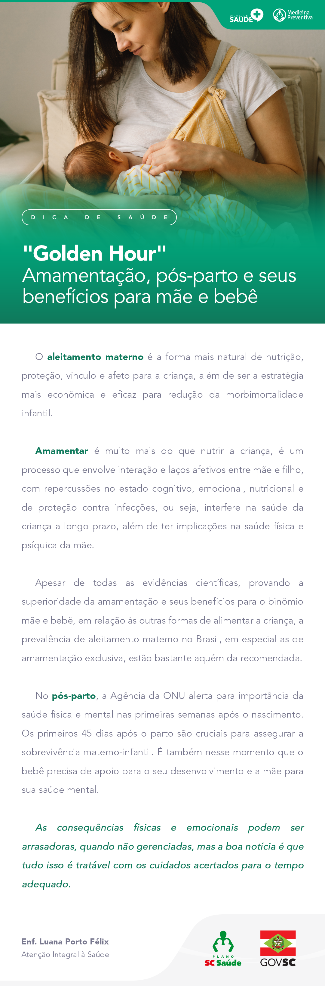 “Golden Hour”, amamentação pós-parto e seus benefícios para a mãe e bebê