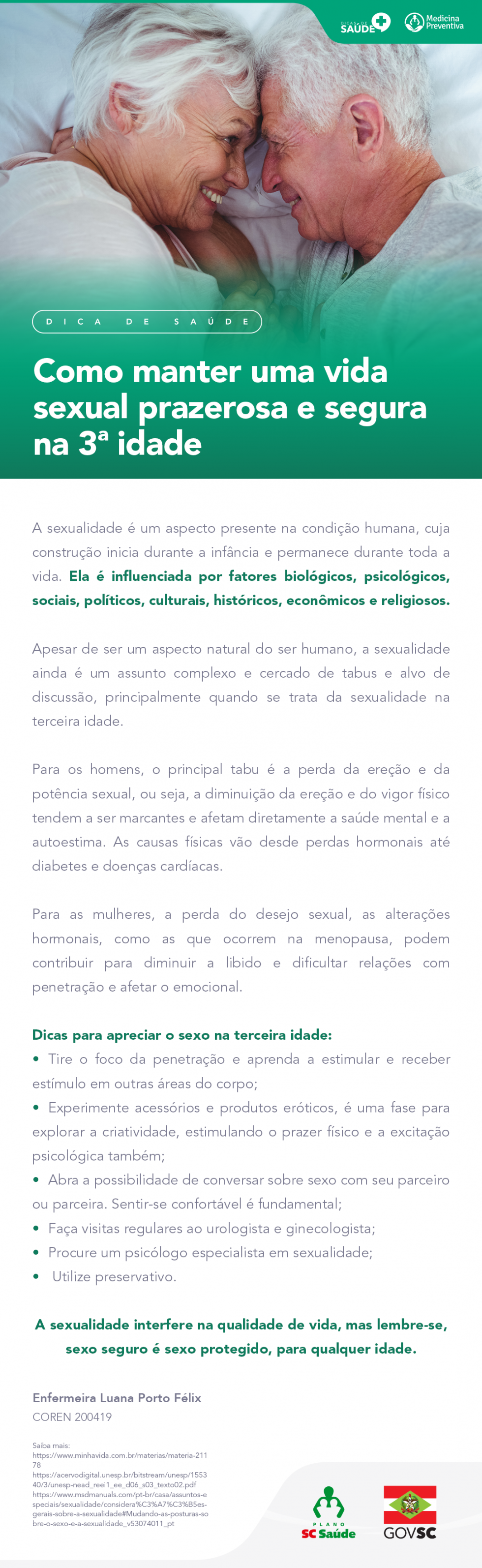 Como manter uma vida sexual prazerosa e segura na 3ª  idade