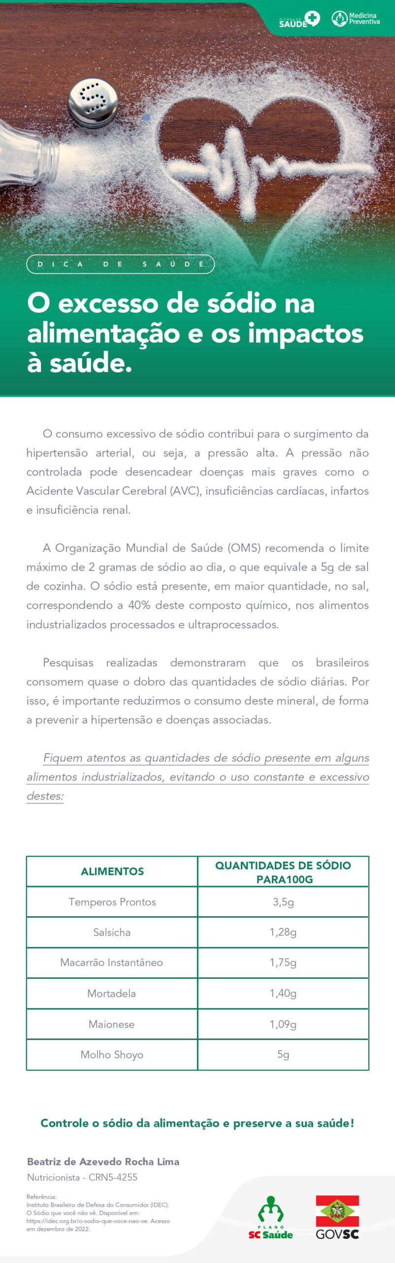 O excesso de sódio na alimentação e os impactos à saúde