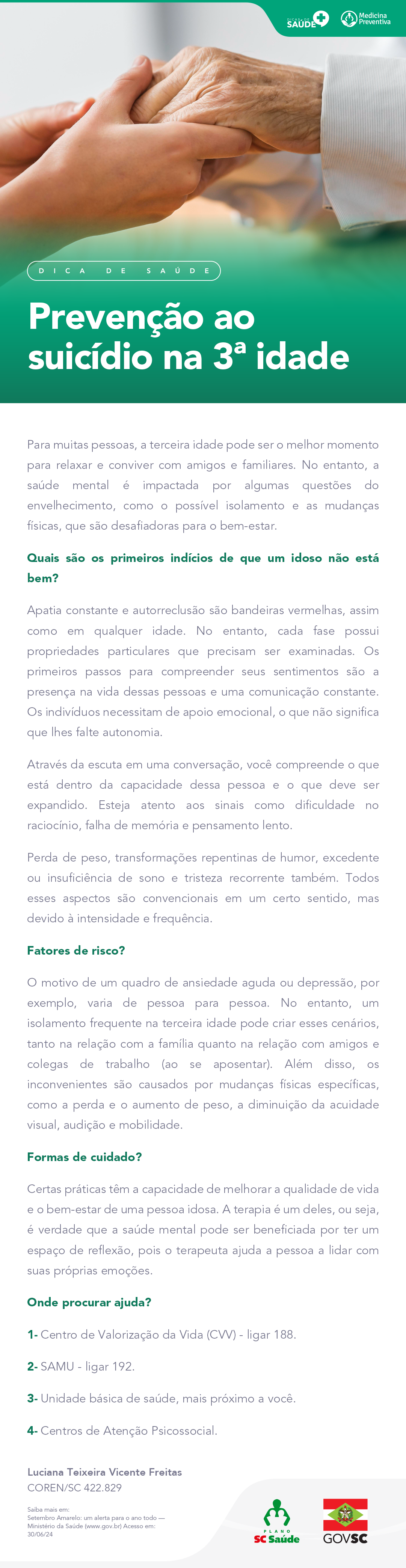 Prevenção ao suicídio na 3ª idade
