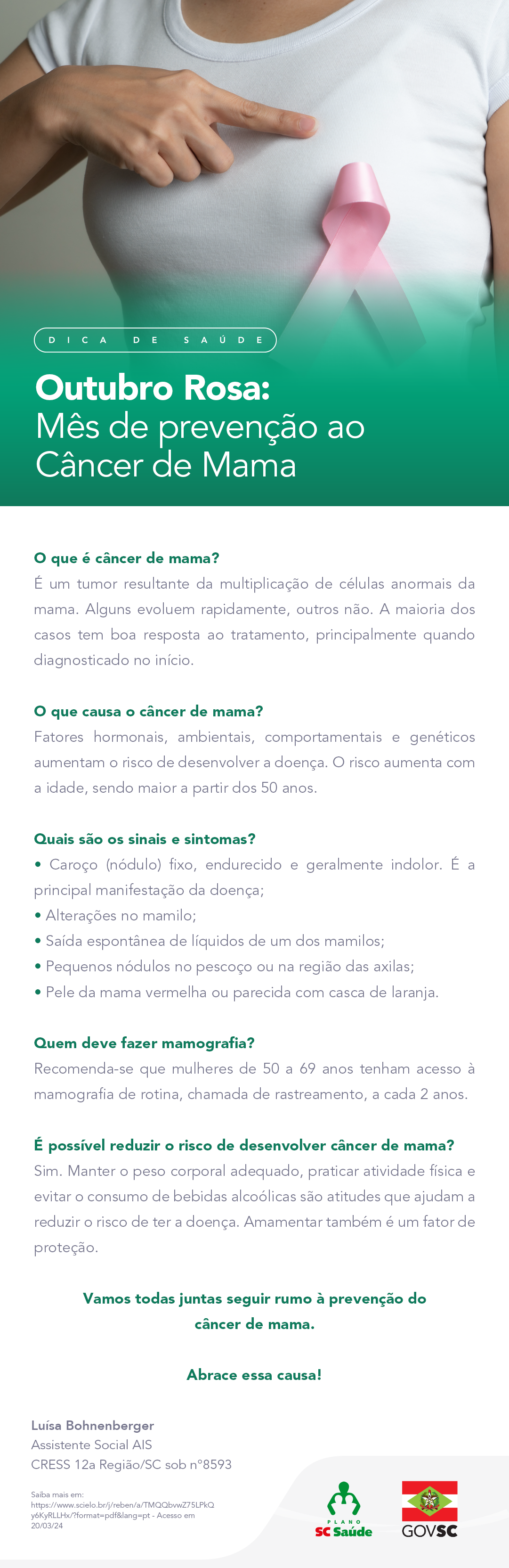 Outubro Rosa: Mês de prevenção ao Câncer de Mama