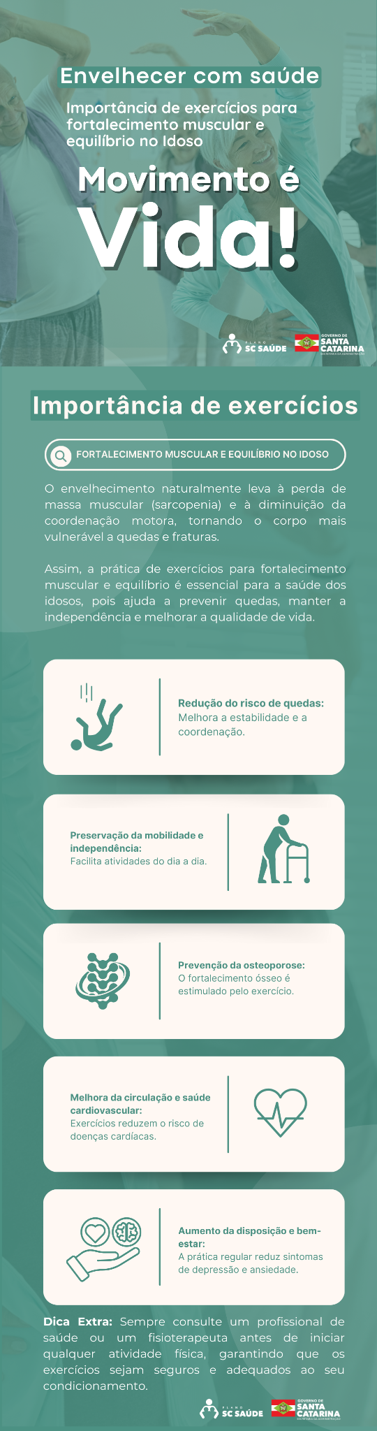 Importância de exercícios para fortalecimento muscular e equilíbrio no idoso
