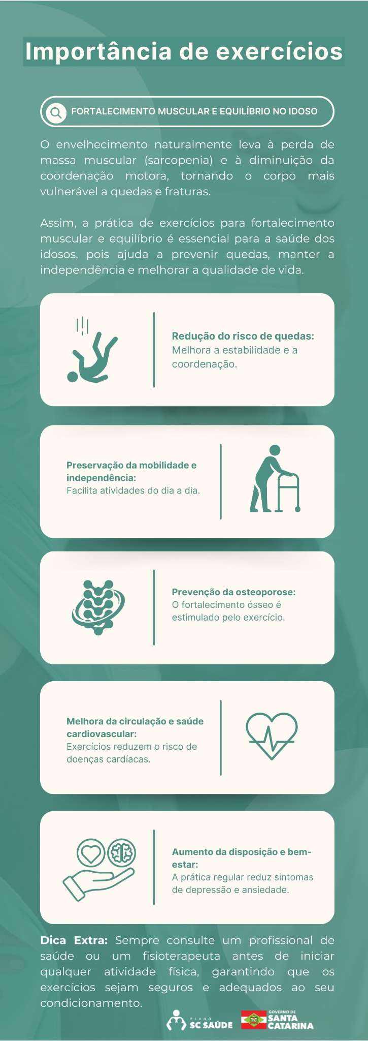 Importância de exercícios para fortalecimento muscular e equilíbrio no idoso